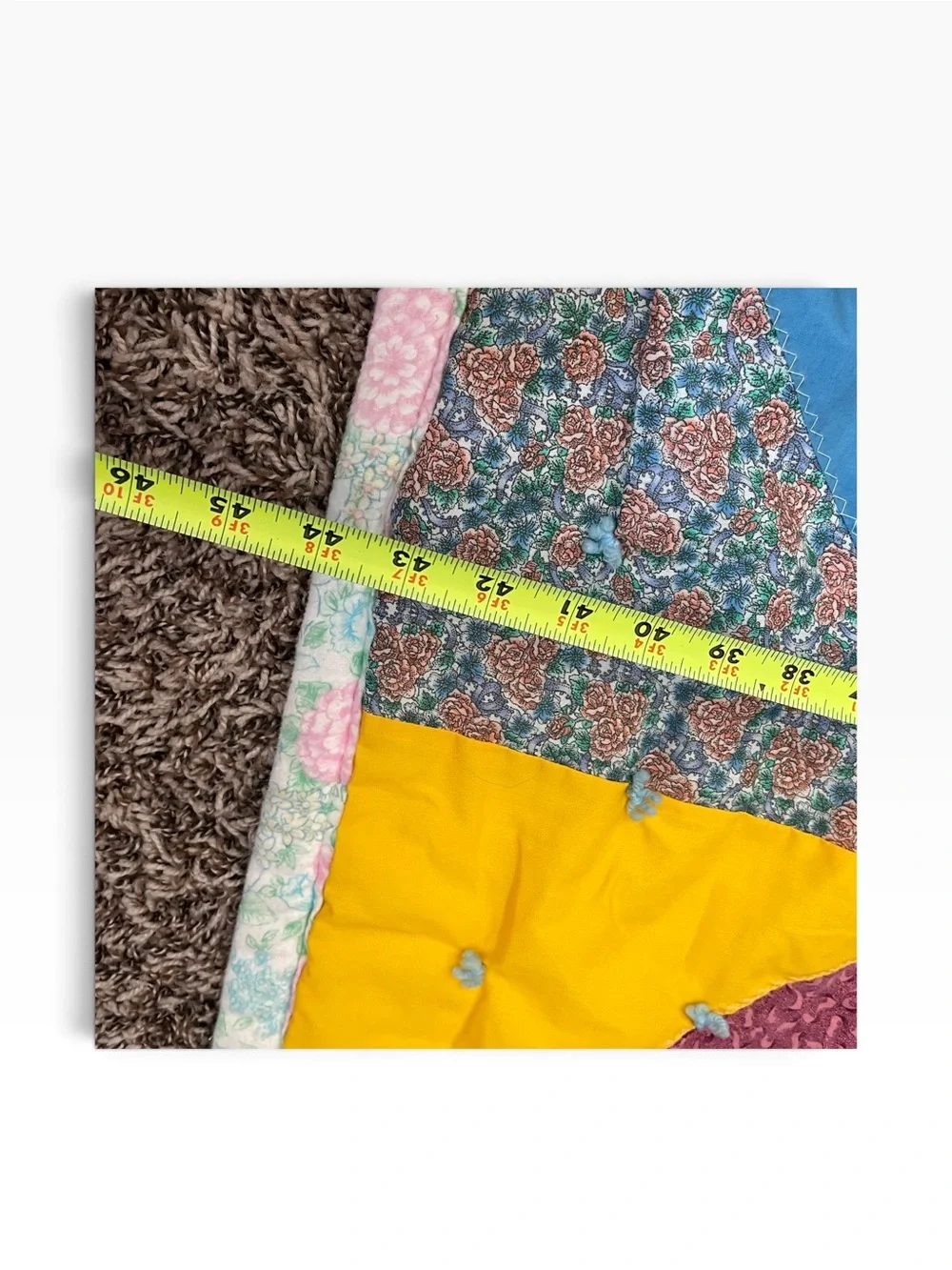 Patchwork Baby Quilt  Square Triangles Multicolor Handmade 46”x46” Lap Blanket
